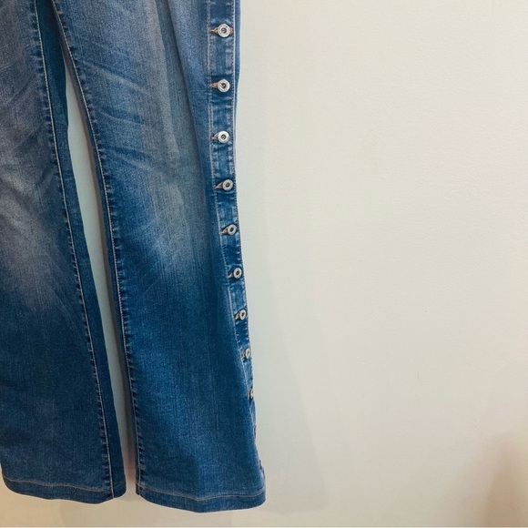 DOLCE & GABBANA Sz 32 Jean Button Side Seam Embellishment Wiskering Flare Jeans - Picture 4 of 16